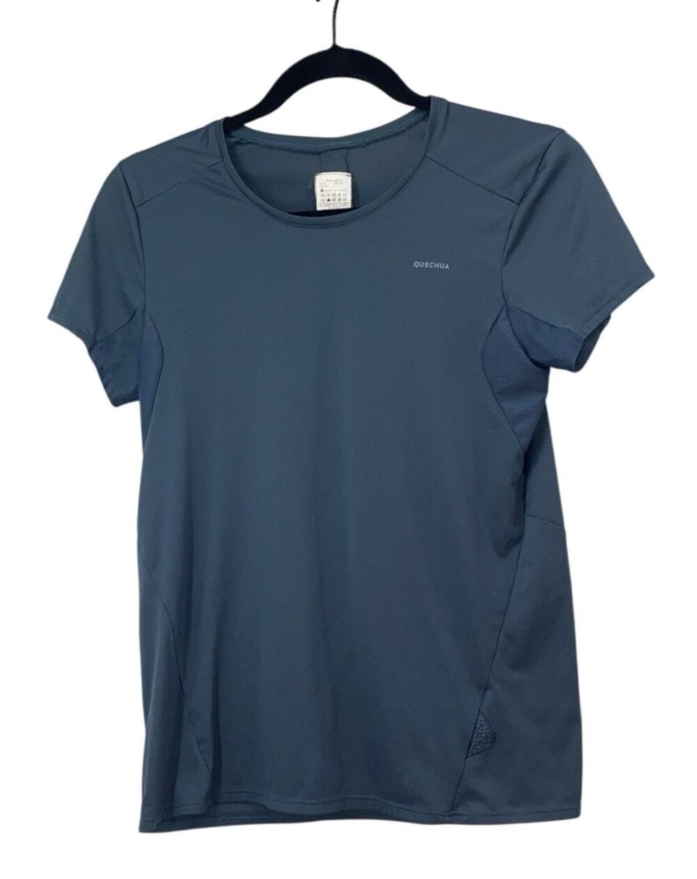 Quechua Decathlon Women's Short Sleeved Hiking T-Shirt Small Wicking Blue Gray